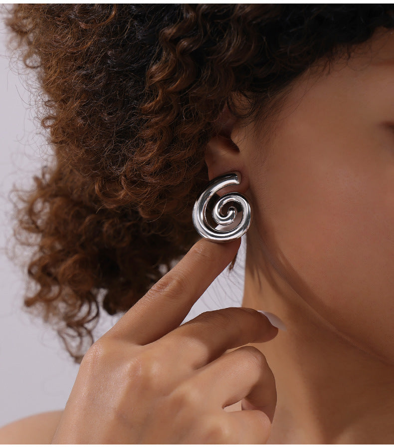 Geometric Spiral Gold-Plated Stud Earrings