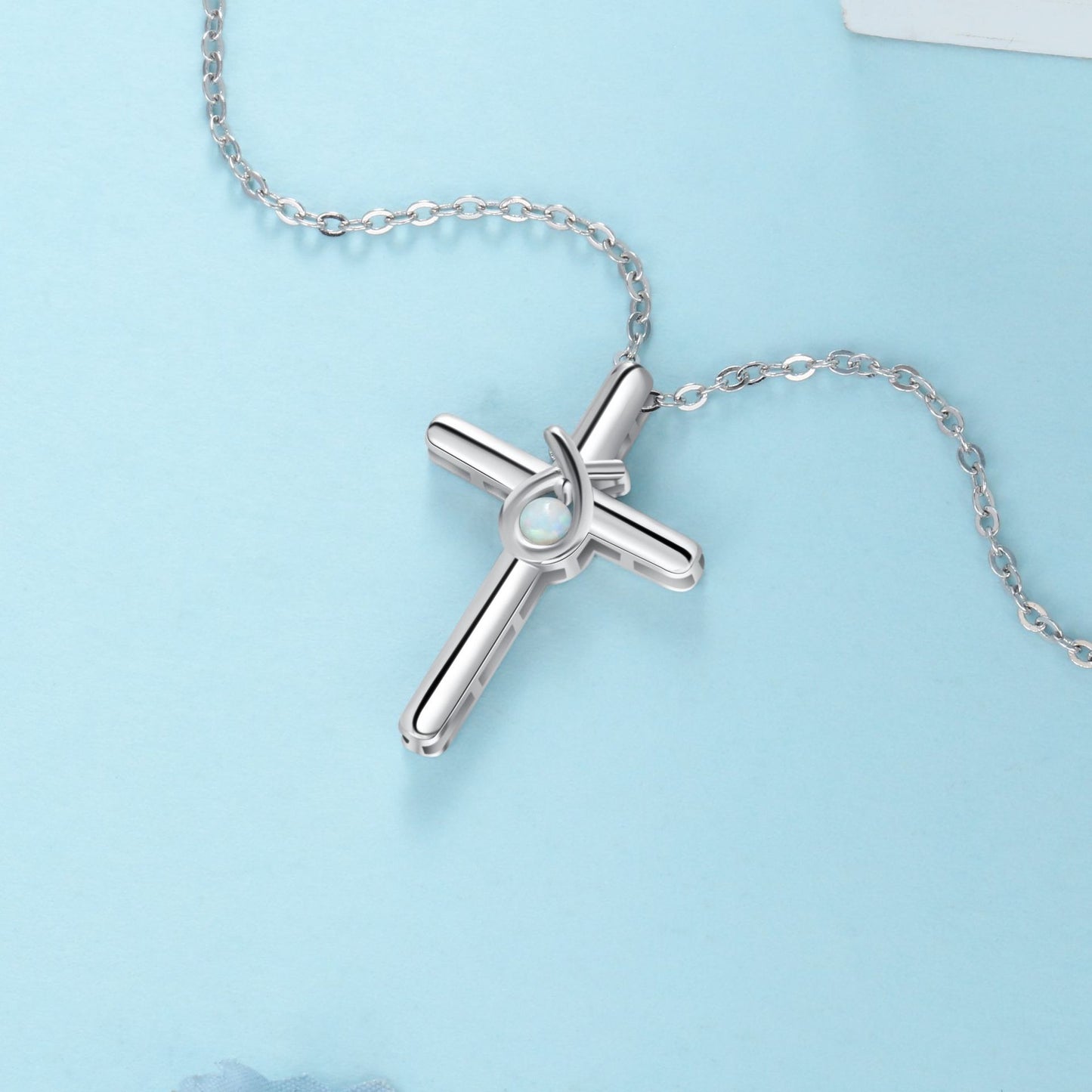 Planderful Jewelry Opal Cross Pendant Necklace In Sterling Silver S925 Elegant Everyday Wear