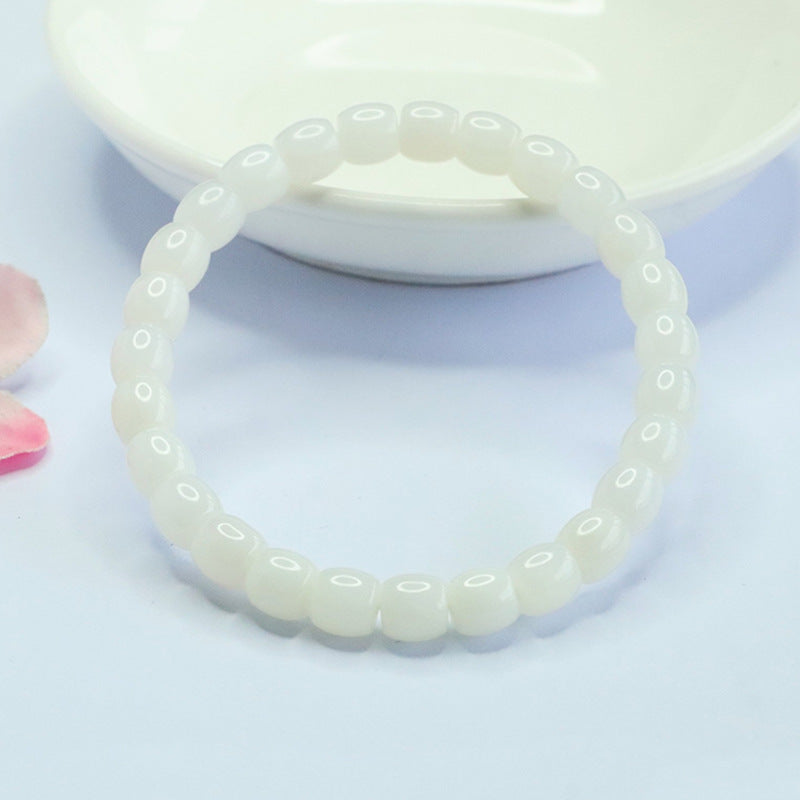 White Hetian Jade Vintage Bead Bracelet