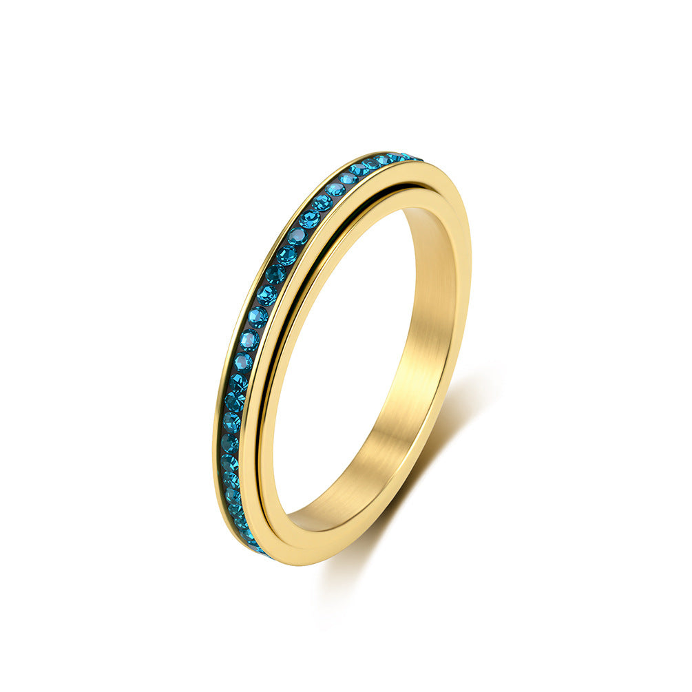French Multi-Color Full Zircon Rotatable Stainless Steel Ring – Women's Stacking