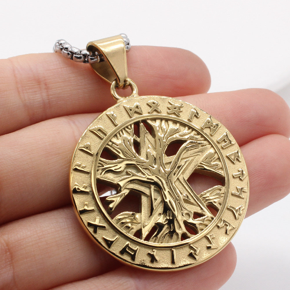 Titanium Viking Pendant For Unisex Wearers With Retro Life Tree Protection Statement By Planderful Premium