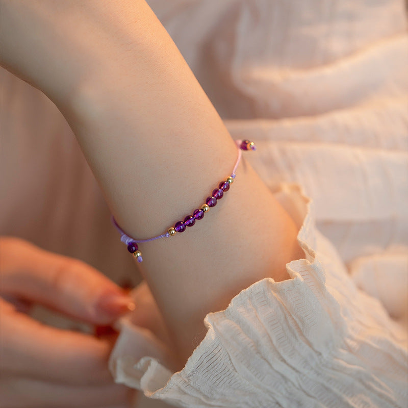 Elegant Natural Amethyst Shore Gold Bead Bracelet for Women, 14k Gold Plated Luxury Jewelry