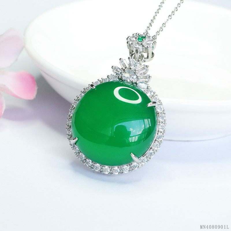 Green Chalcedony Peace Plaque Pendant — No Chain