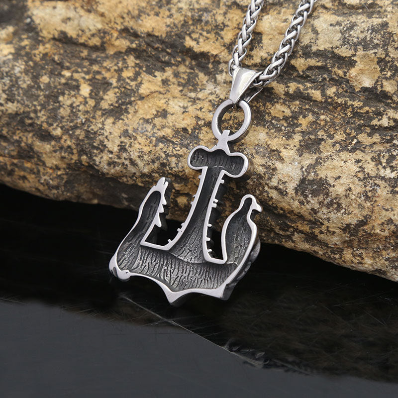 Nordic Viking Thor Wolf Stainless Steel Pendant Necklace for Men
