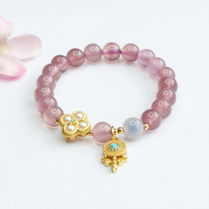 Chalcedony and Pearl Clover Bracelet
