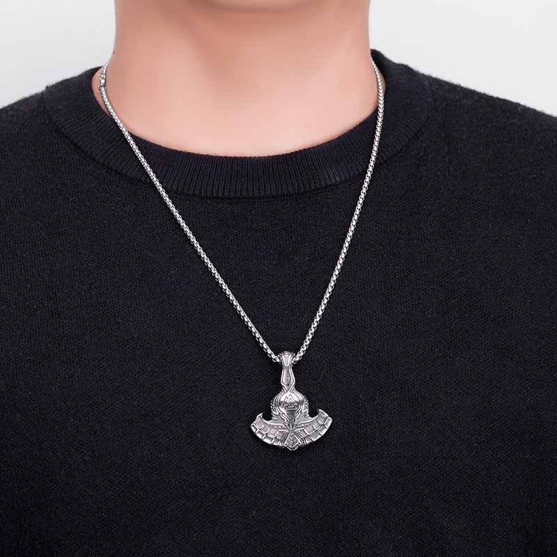 Steel Necklace – Statement Tolto Axe Celtic Wolf
