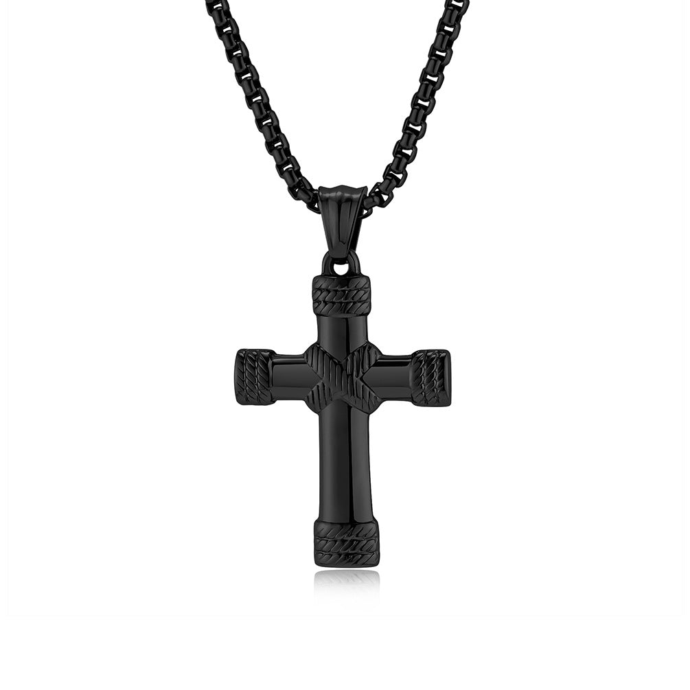 European And American Simple Rope Knot Titanium Steel Cross Necklace For Men