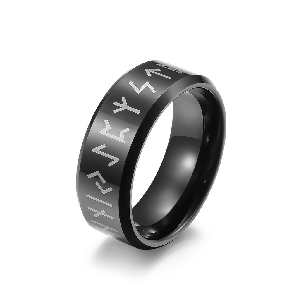 Nordic Viking Text Tungsten Steel Ring for Men and Women