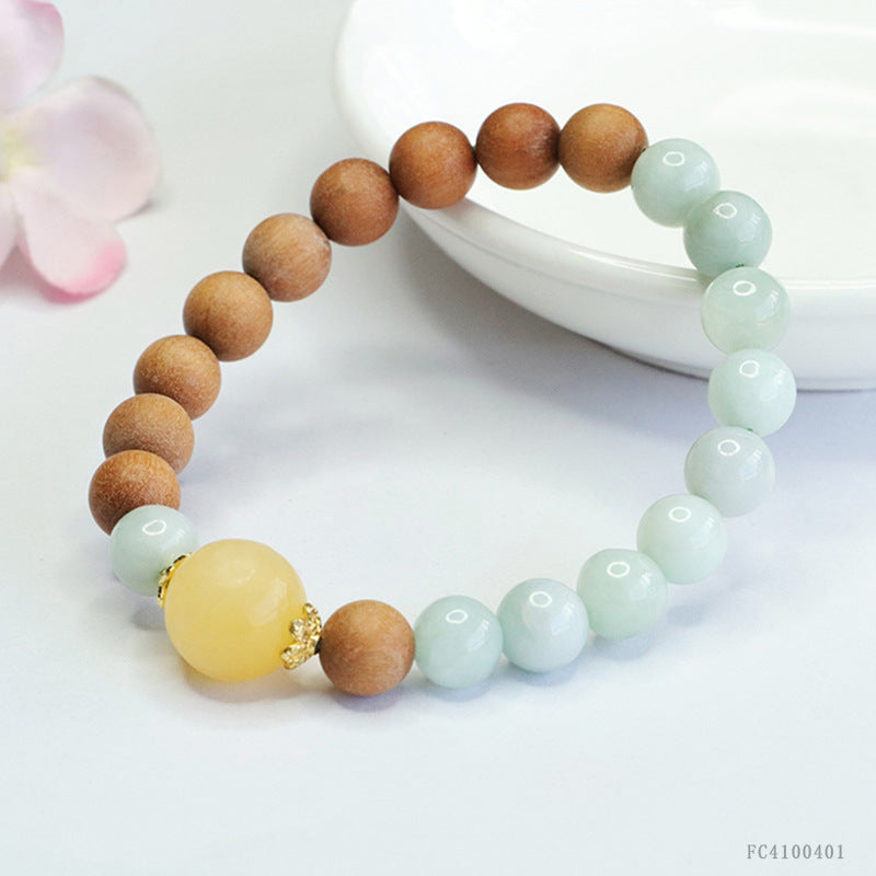 Jadeite Round Bead & Sandalwood 8 mm Beaded Bracelet