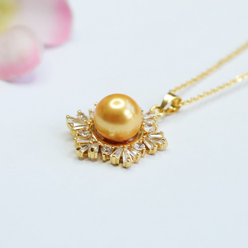 Champagne Shell Pearl Snowflake Pendant — No Chain