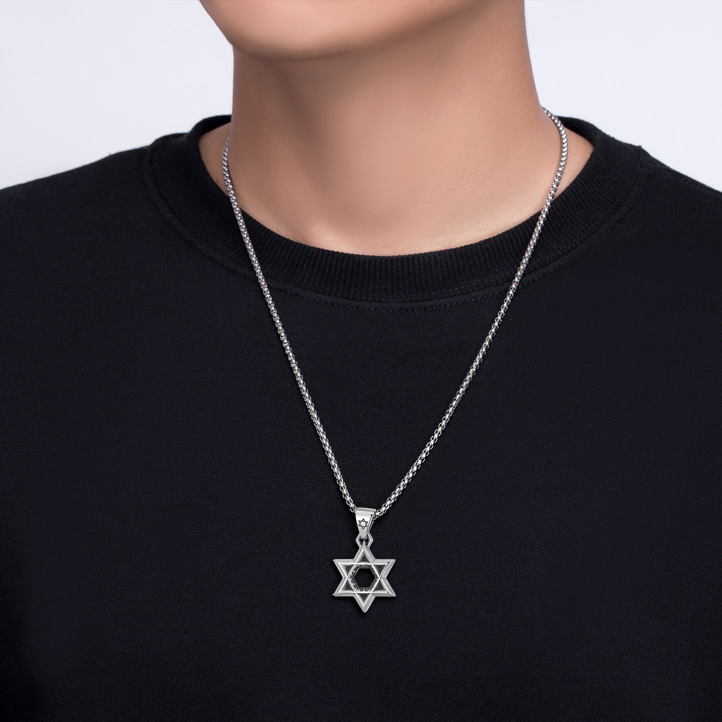 Stainless Steel Necklace – Statement Punk Hexagram Pendant For Men Who Love Edgy Streetwear Appeal