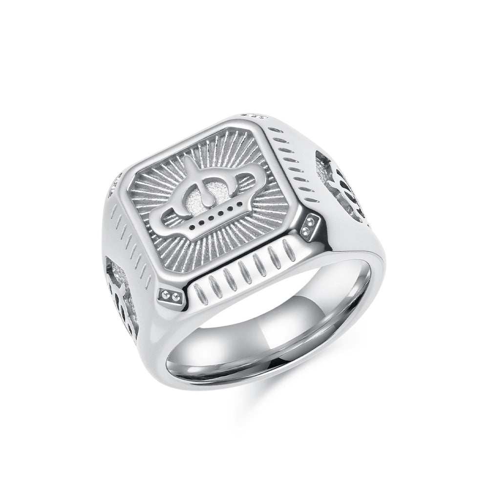 Planderful 18K Gold Crown Ring For Men Stainless Steel Plated Durable Titanium Strength Trendsetting Fashion