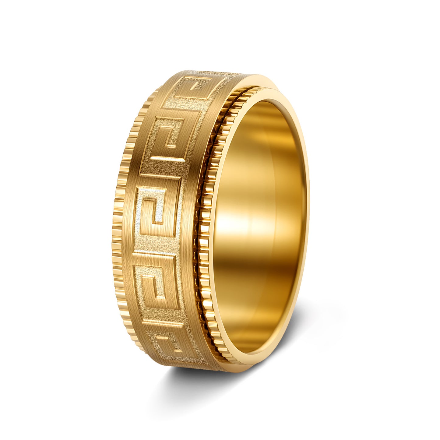 Planderful Titanium Steel Ring Rotating Decompression Anti Anxiety Ruyi Great Wall Pattern Unisex Jewelry For Couples