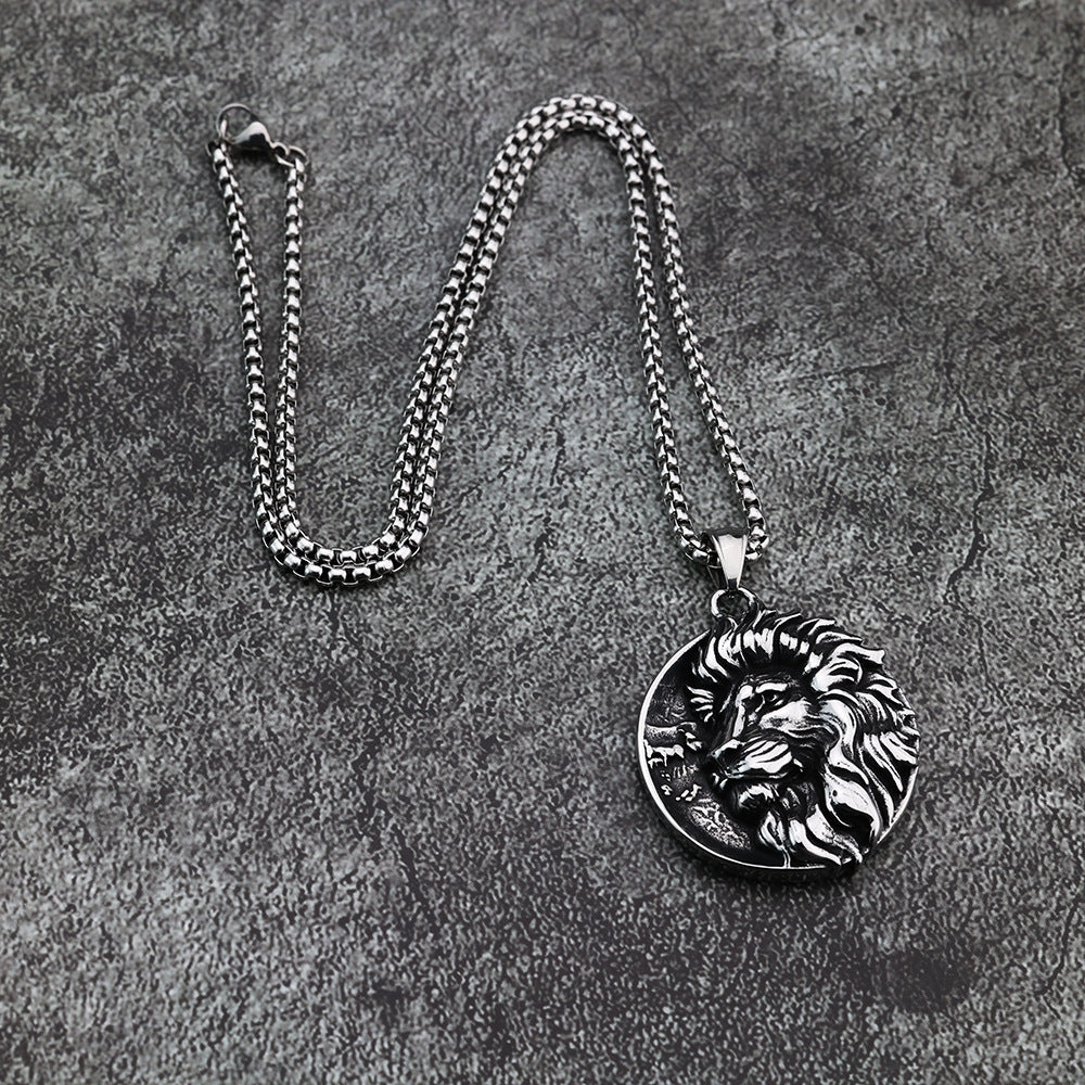 Cross-Border Simple Lion Head Pendant Jewelry for Men