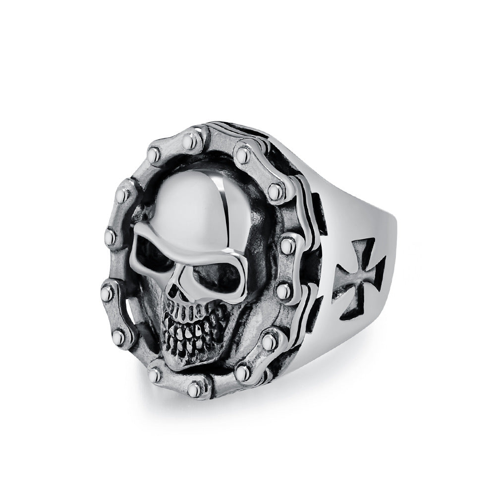 European And American Retro Locomotive Chain Skull Ring