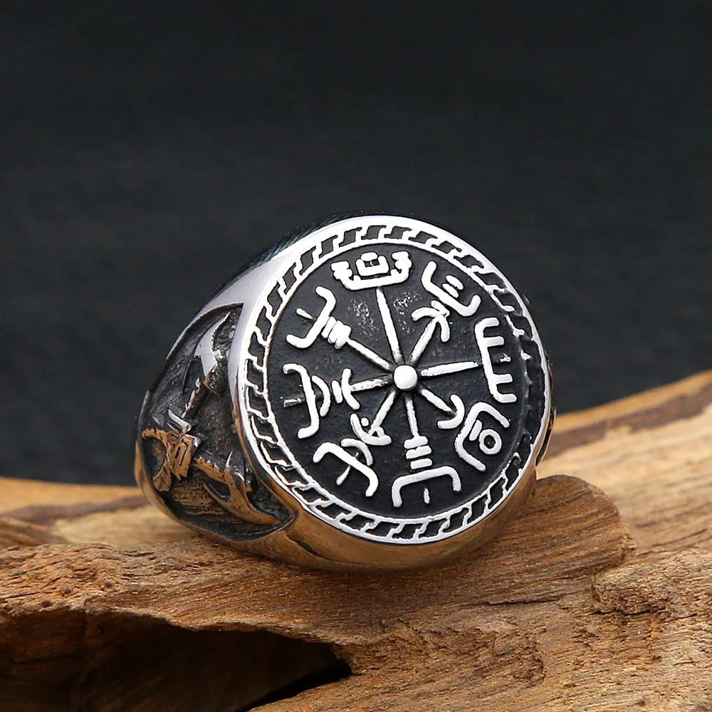 Viking Compass Stainless Steel Men's Ring