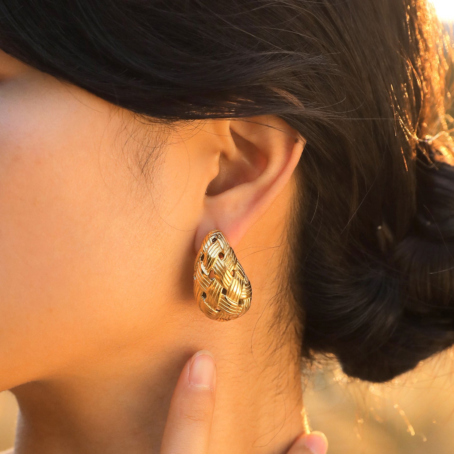 Earrings Stainless Steel Water Drop Braided Golden Jewelry