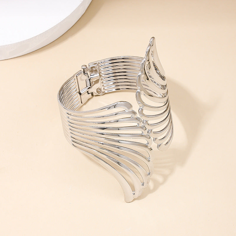Exaggerated Retro Hollow Wings Metal Bracelet for Women