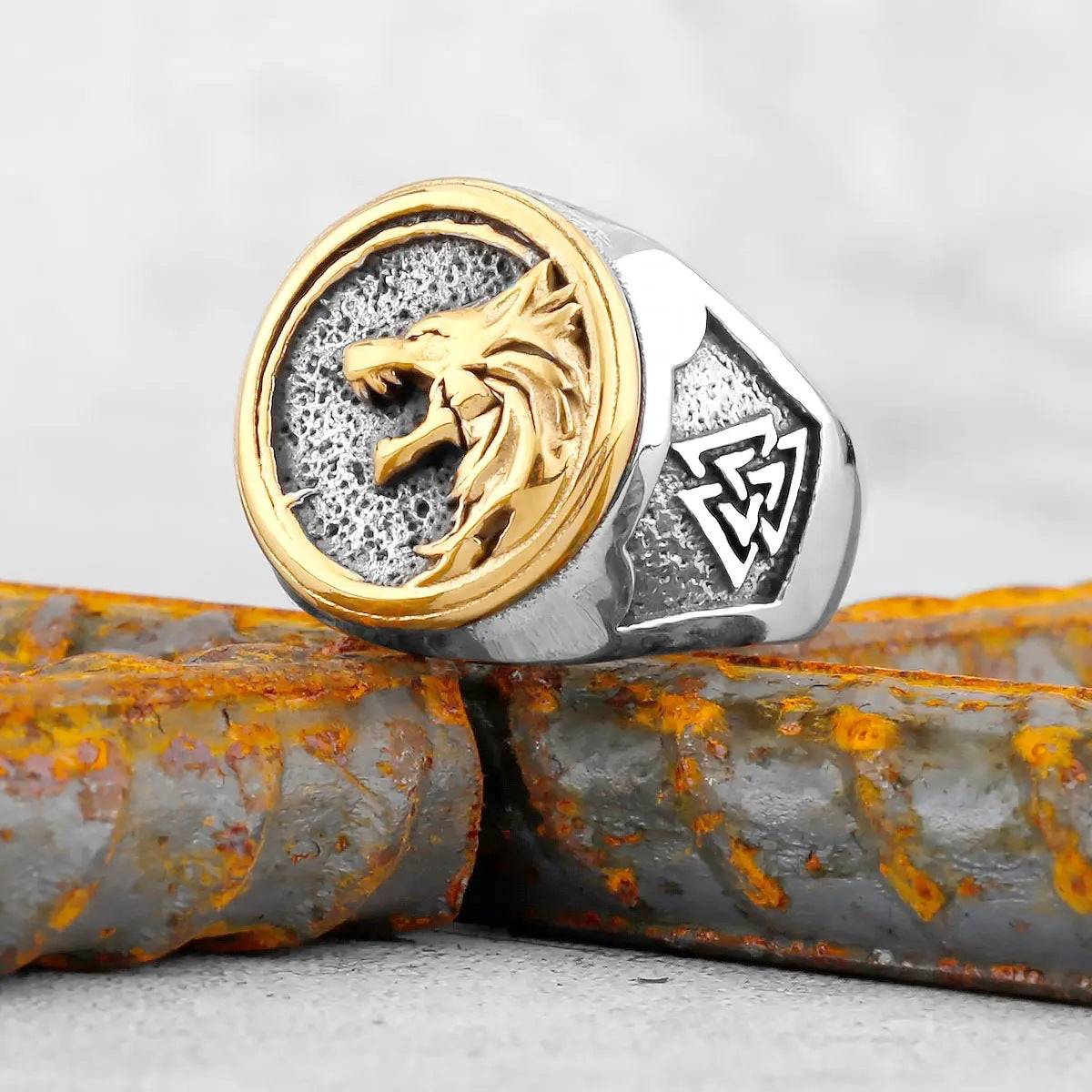 Planderful Everyday Genie Viking Odin Wolf Head Stainless Steel Ring for Men Hip Hop Style