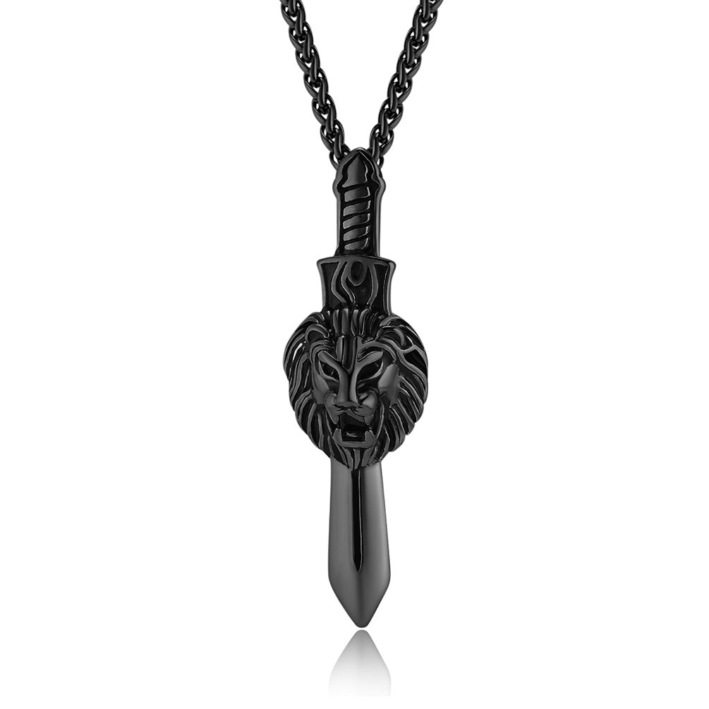 Cross-Border Retro Lion Head Longsword Necklace for Men