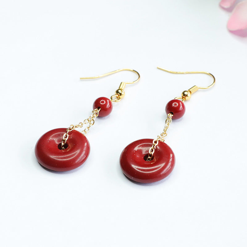 Retro Purple Gold Sand Cinnabar Safety Buckle Sterling Silver Earrings