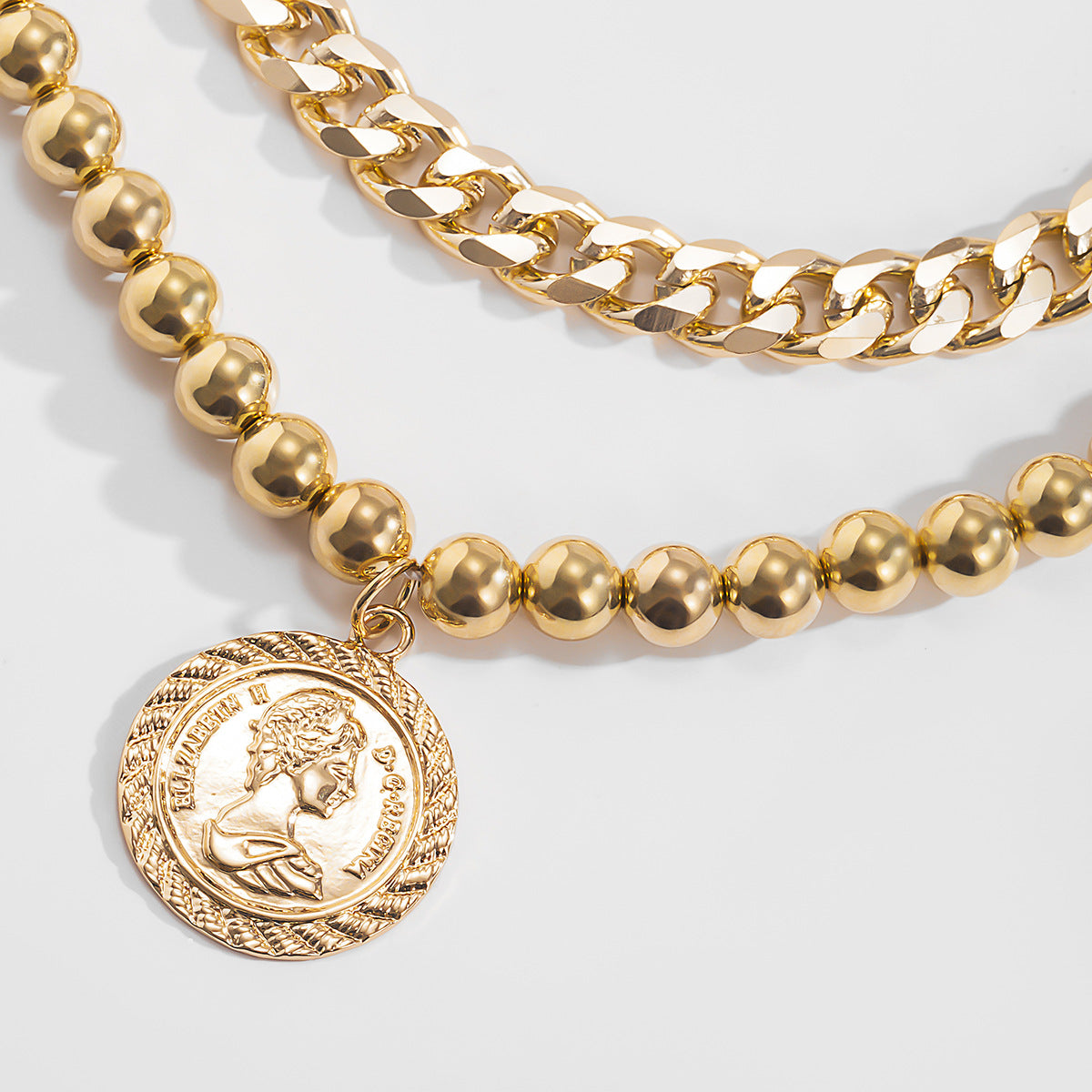 European and American Fusion Jewelry Set with Imitation Pearls, Geometric Shapes, and Sweet & Cool Beaded Portrait Necklace.