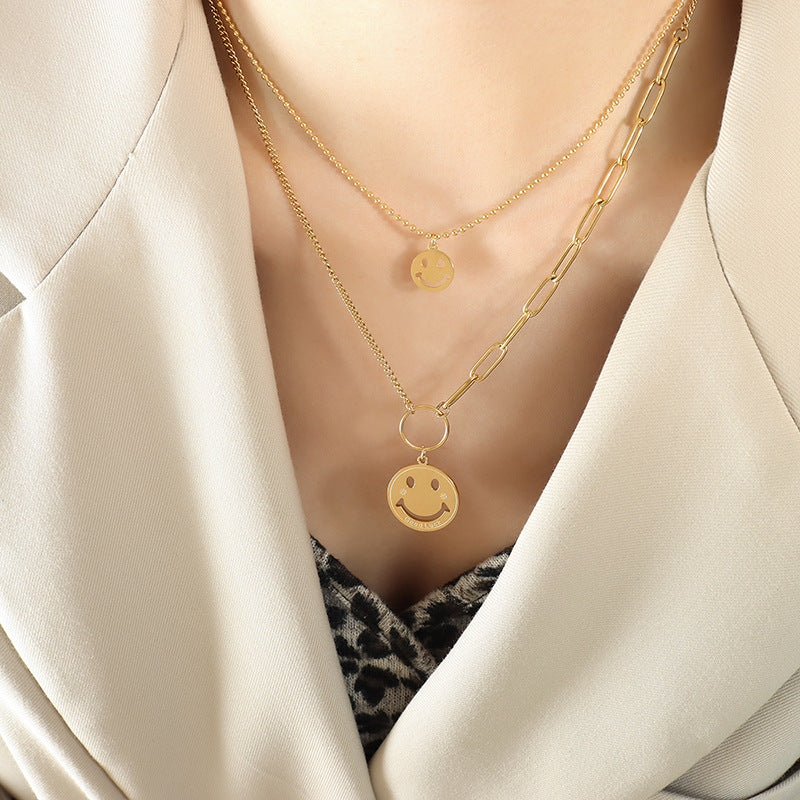 Layered Titanium Pendant Necklace Set with Splicing Chain for Women