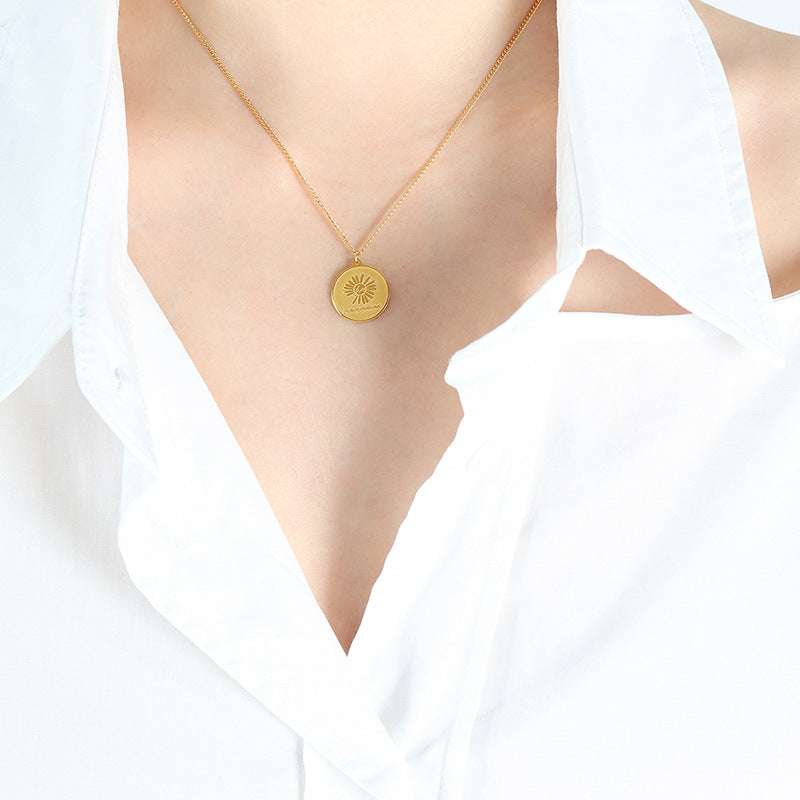 Pastoral Blooms Medallion Pendant with Letter Embossing - Chic Clavicle Chain Necklace