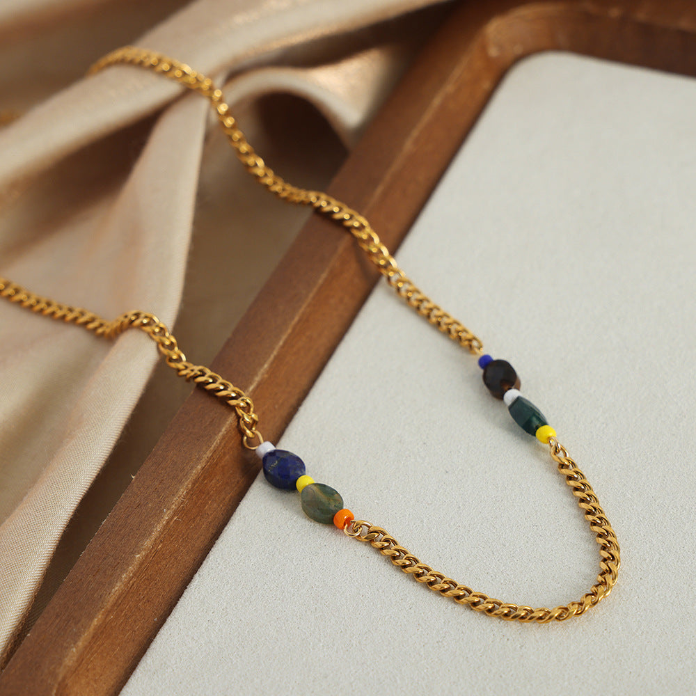 Luxurious Natural Stone Necklace with Titanium Steel Detailing for Women