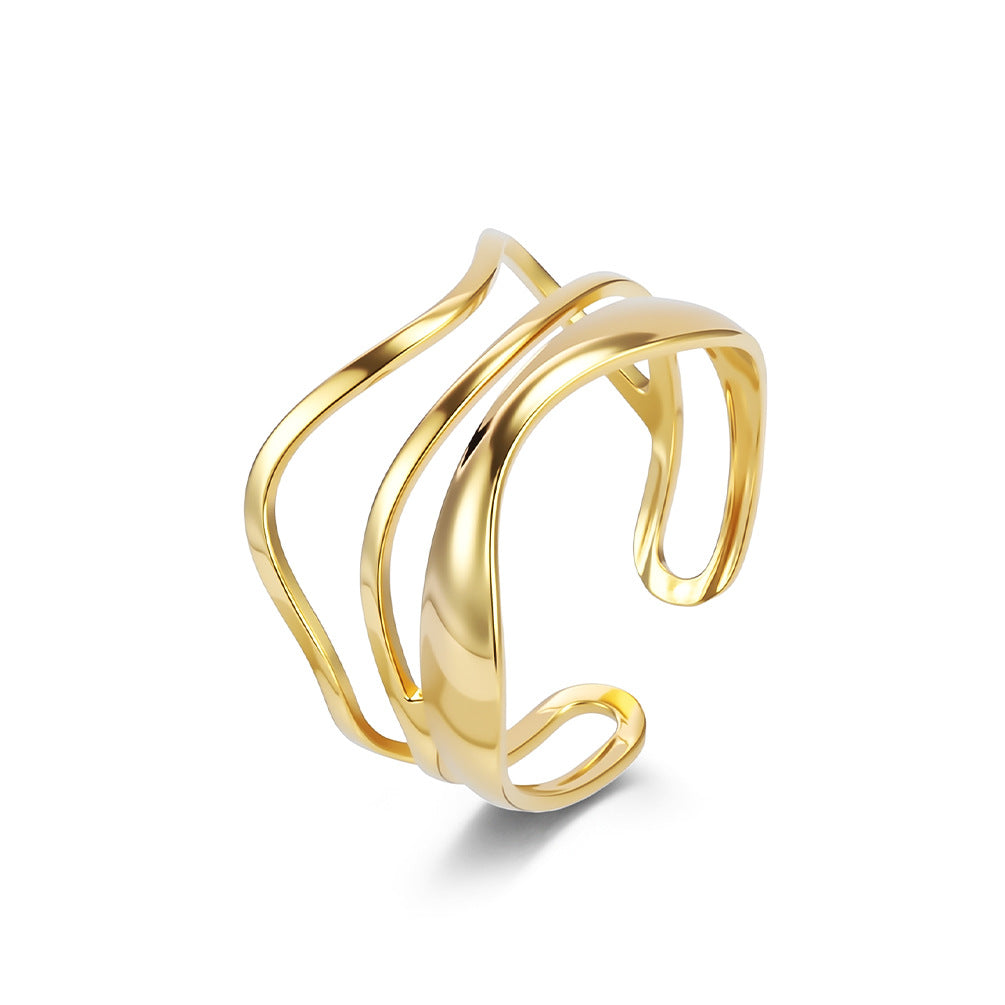 Planderful Geometric Stainless Steel Open Ring For Women Gold Plated Adjustable Fashion Jewelry