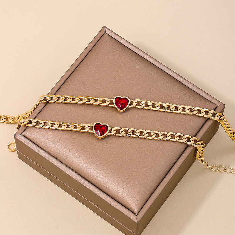European Chic Red Love Metal Chain Jewelry Set - Vienna Verve Collection
