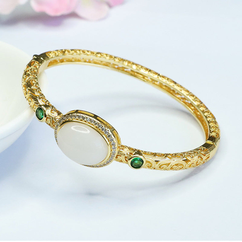 White Hetian Jade Ruyi Open Bangle