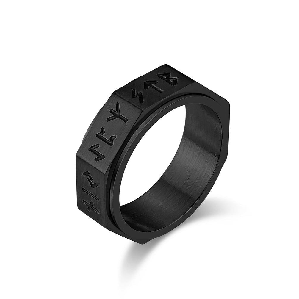 Nordic Viking Text Eight-Sided Rotating Decompression Ring
