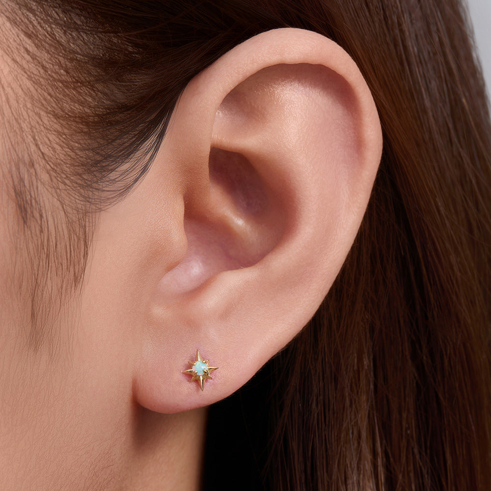 Planderful Sterling Silver Opal Octagram Flat Head Cartilage Earrings For Piercing Enthusiasts