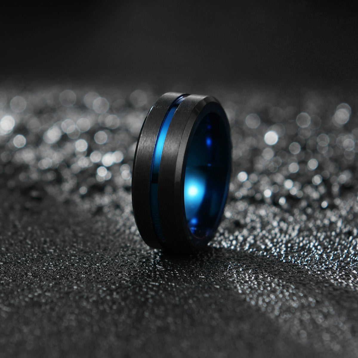 Blue Black Sand Men's Tungsten Ring - European & American Wholesale Jewelry for Men
