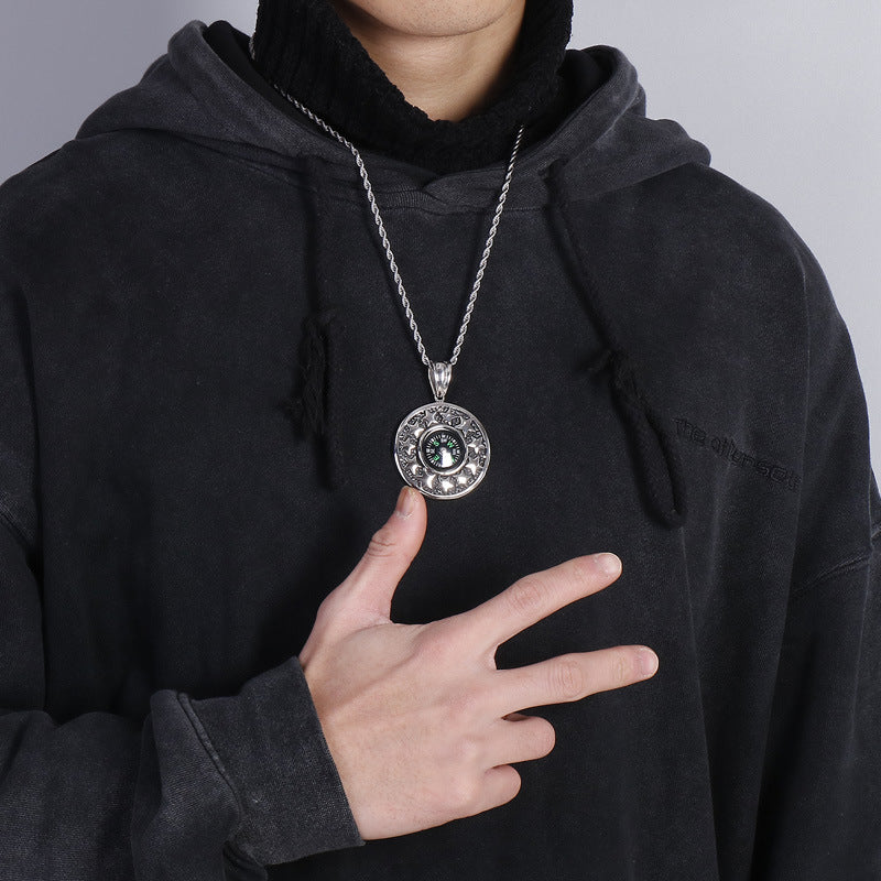 Stainless Steel Five-Pointed Star Compass Pendant for Men