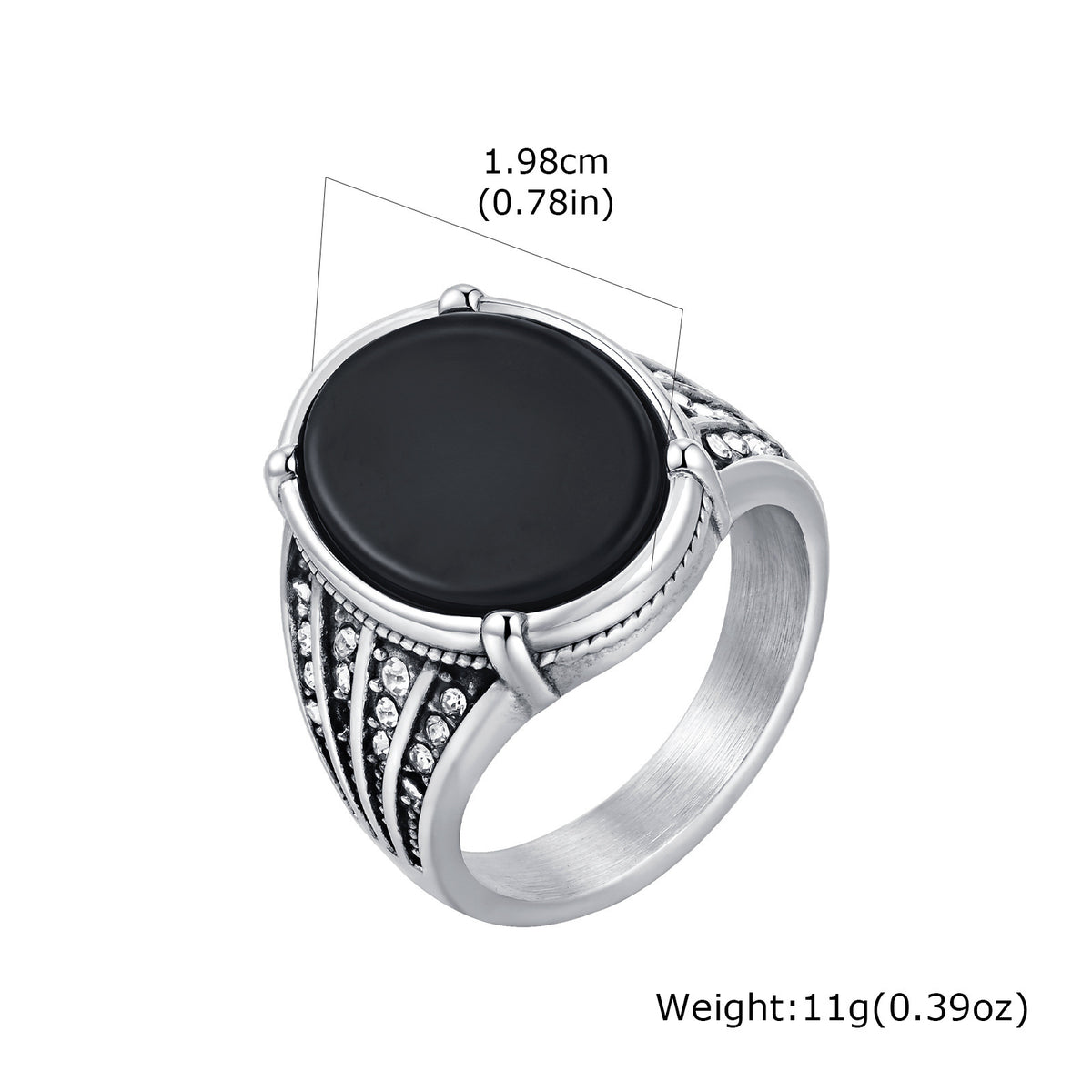 Stainless Steel Geometric Ring Inlaid With Round Cut Black Glass Black Agate – Men's Cool