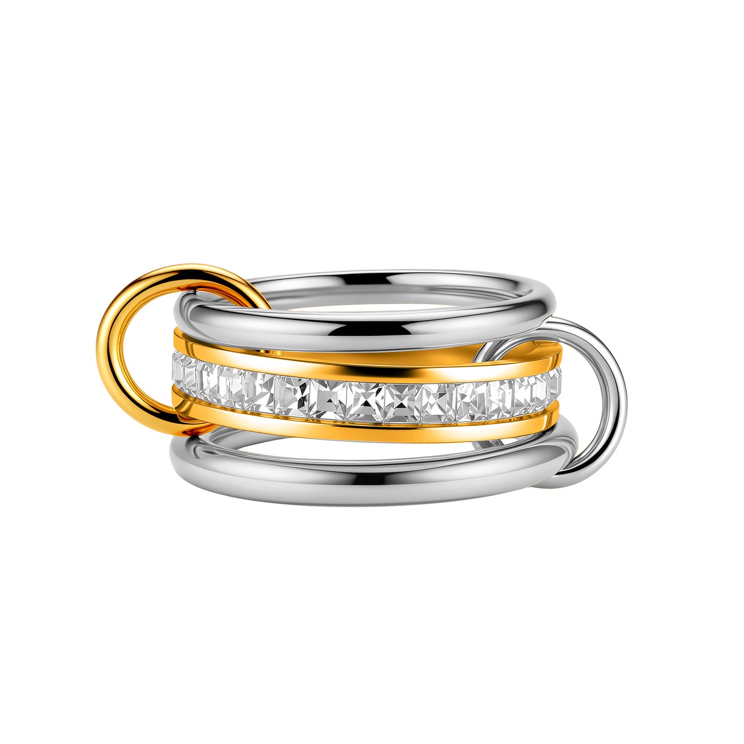 Interlocking Chain Ring Planderful Light Luxury Zircon Inlaid Stainless Steel Unisex Gold Silver