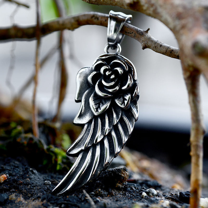 Stylish Titanium Steel Rose Feather Pendant for Men and Women - Wholesale Retro Jewelry Collection
