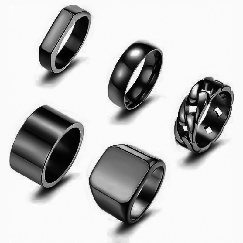 Planderful Titanium Steel Ring Set For Men Unisex Square Band Fade-Resistant Everyday Fashion