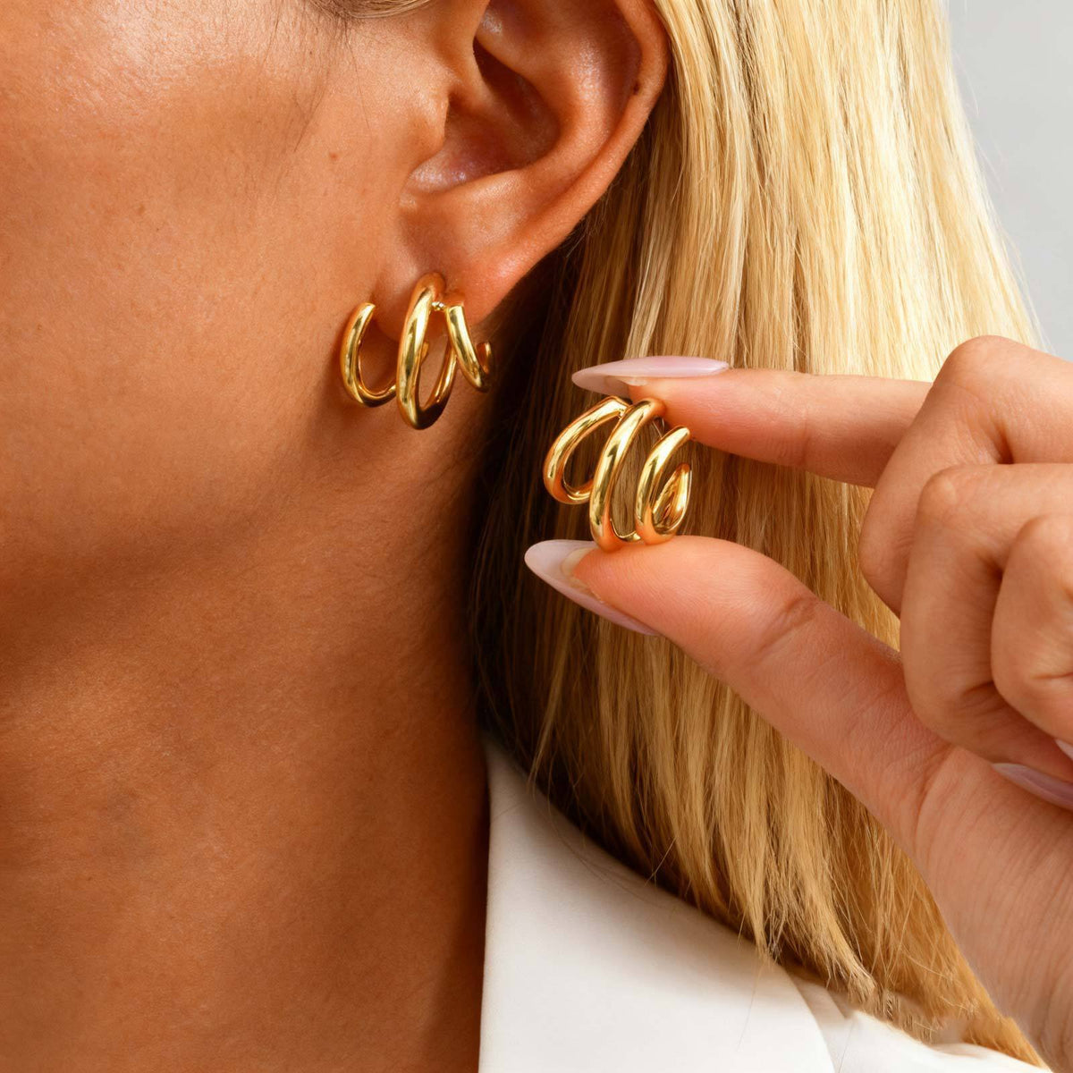 Gold-Tone Double-Loop Open Hoop Earrings
