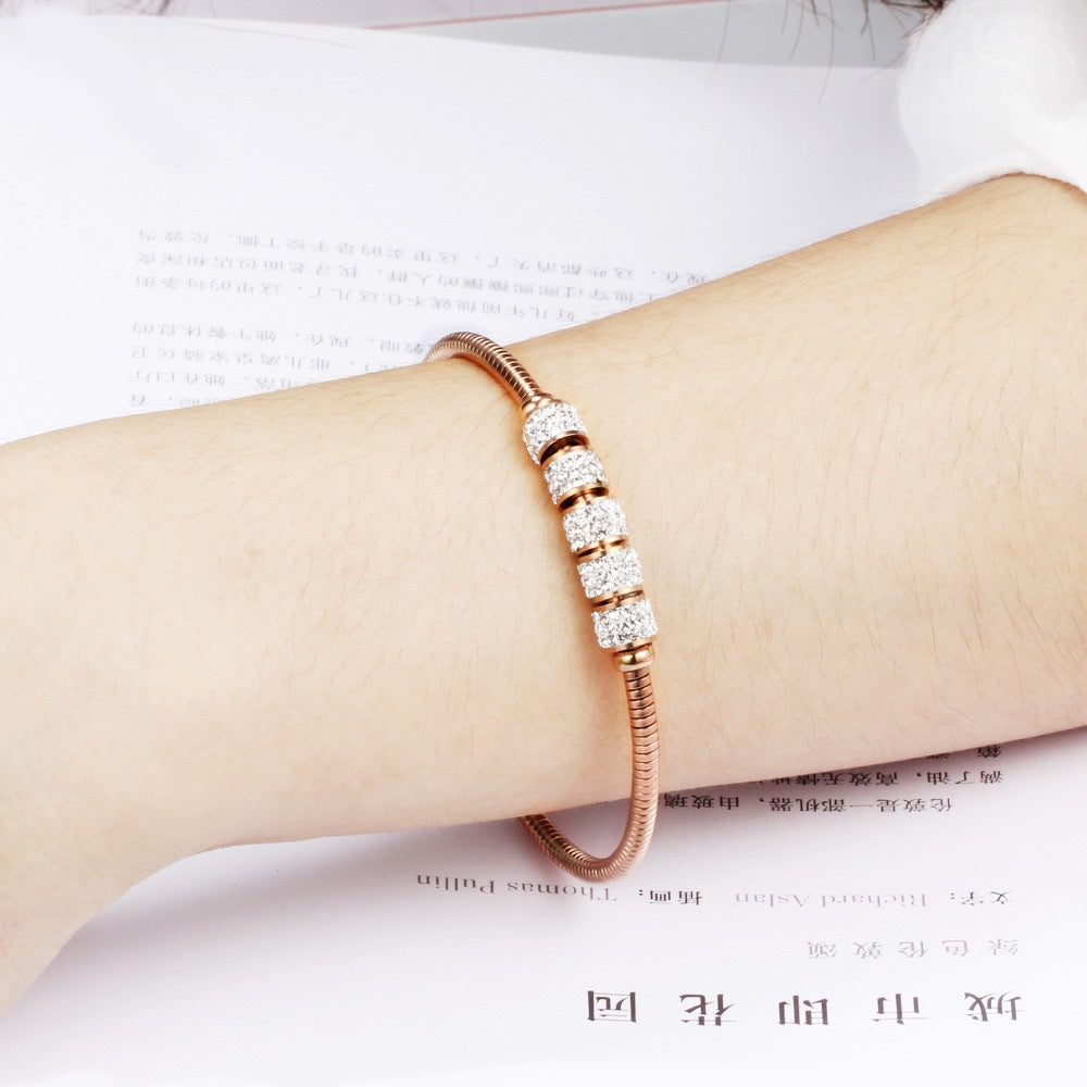 Planderful Stainless Steel Beaded Bracelet With Inlaid Zircon For Women Elegant Light Luxury