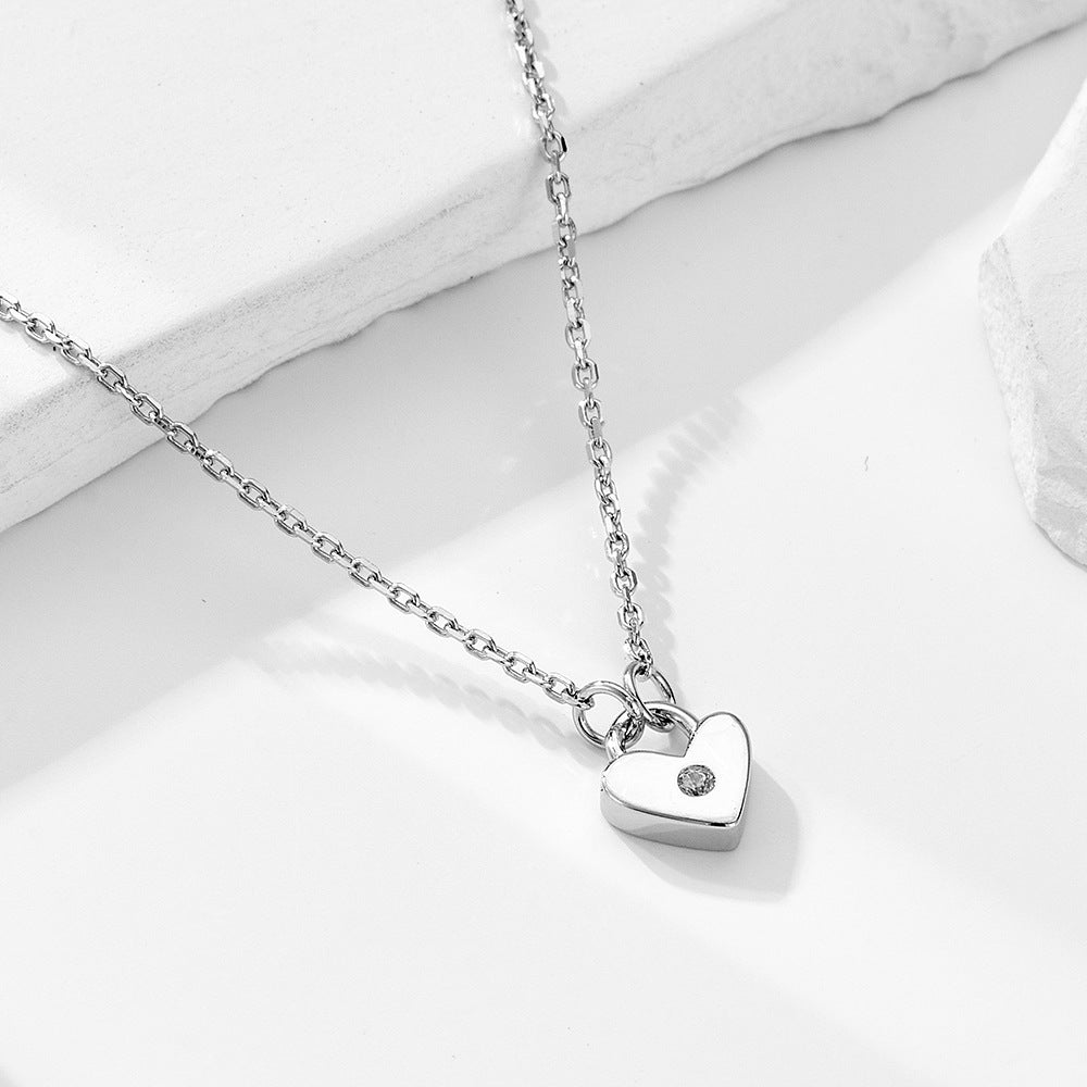 Style Heart-Shaped Zircon Clavicle Chain Necklace Love Sterling Silver