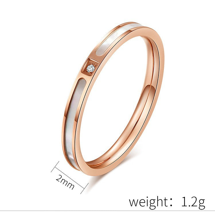 Rose Gold Shell Zircon Ring – Women's – Stainless Steel