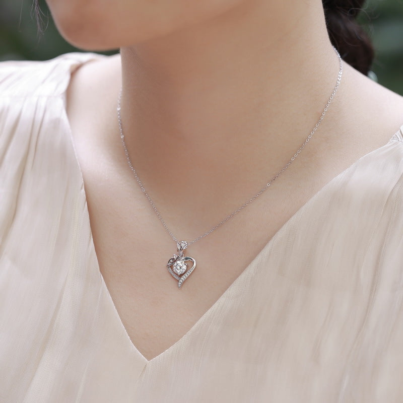 S925 Sterling Silver Moissanite Rose Pendant Necklace