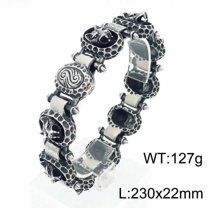 Planderful Men Punk Wolf Head Bracelet Titanium Steel