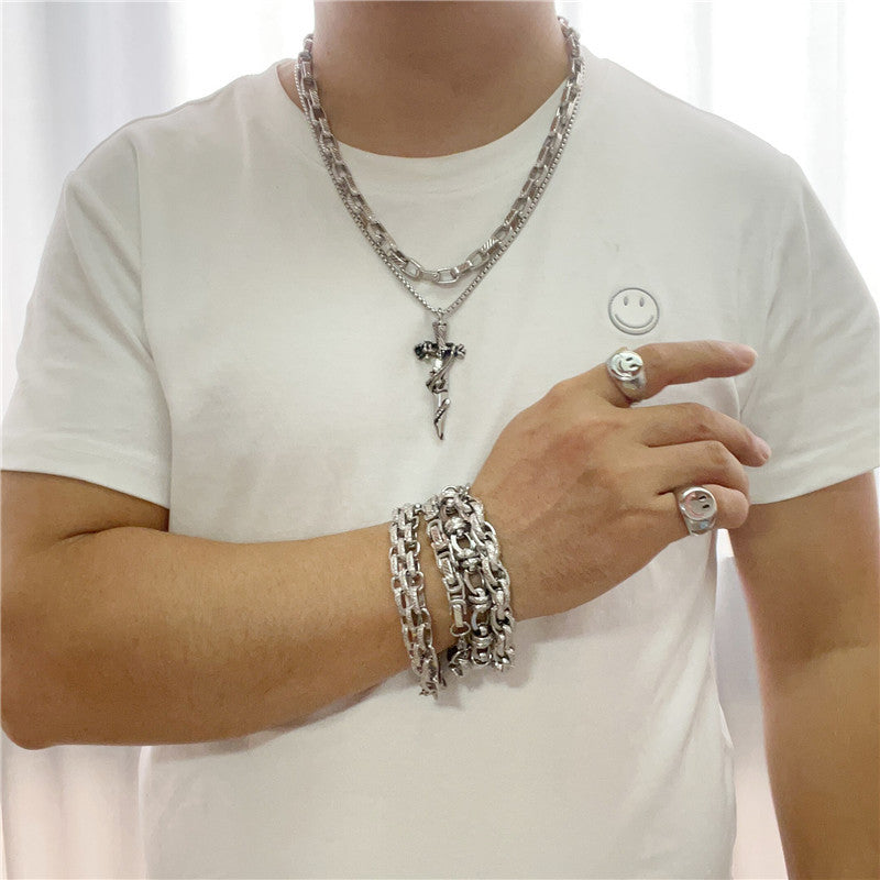 Titanium Steel Retro Cross Sword Pendant Necklace for Trendy Men and Women