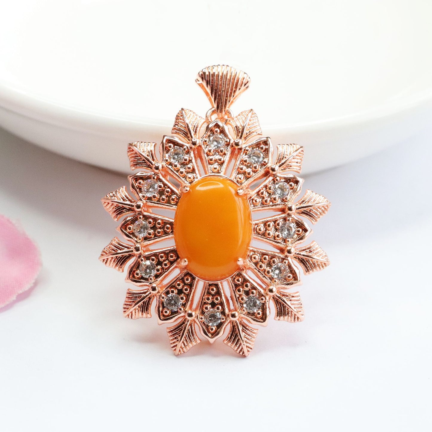 Natural Amber Snowflake Pendant with Beeswax and Zircon Accent Necklace