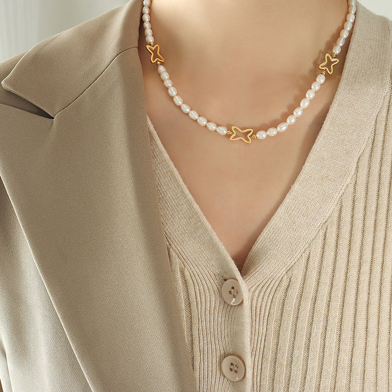 French Chic Geometric Freshwater Pearl Necklace by Planderful - Exquisite Women's Jewelry