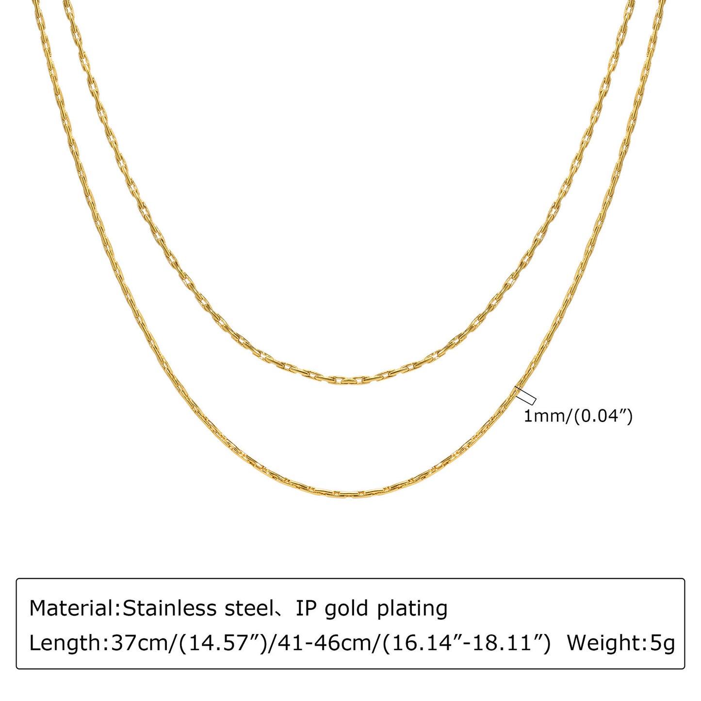Stainless Steel Double-Layer Hammer Round Chain Necklace Gold